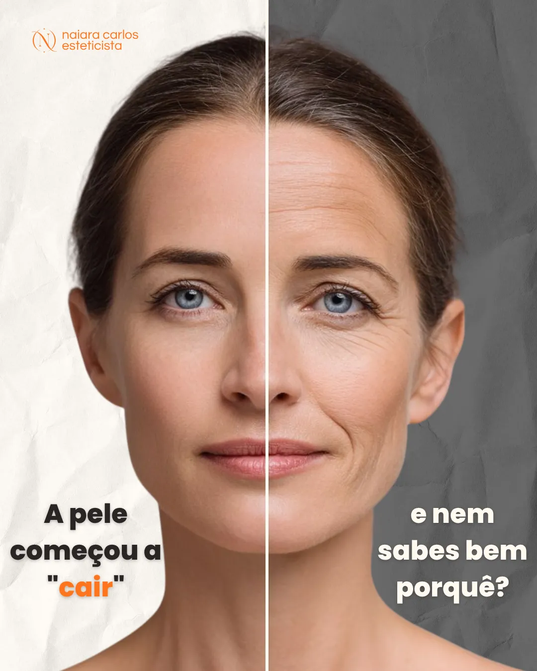 O mesmo rosto em dois momentos diferentes, lado a lado: a pele começou a cair e nem sabes bem porquê?